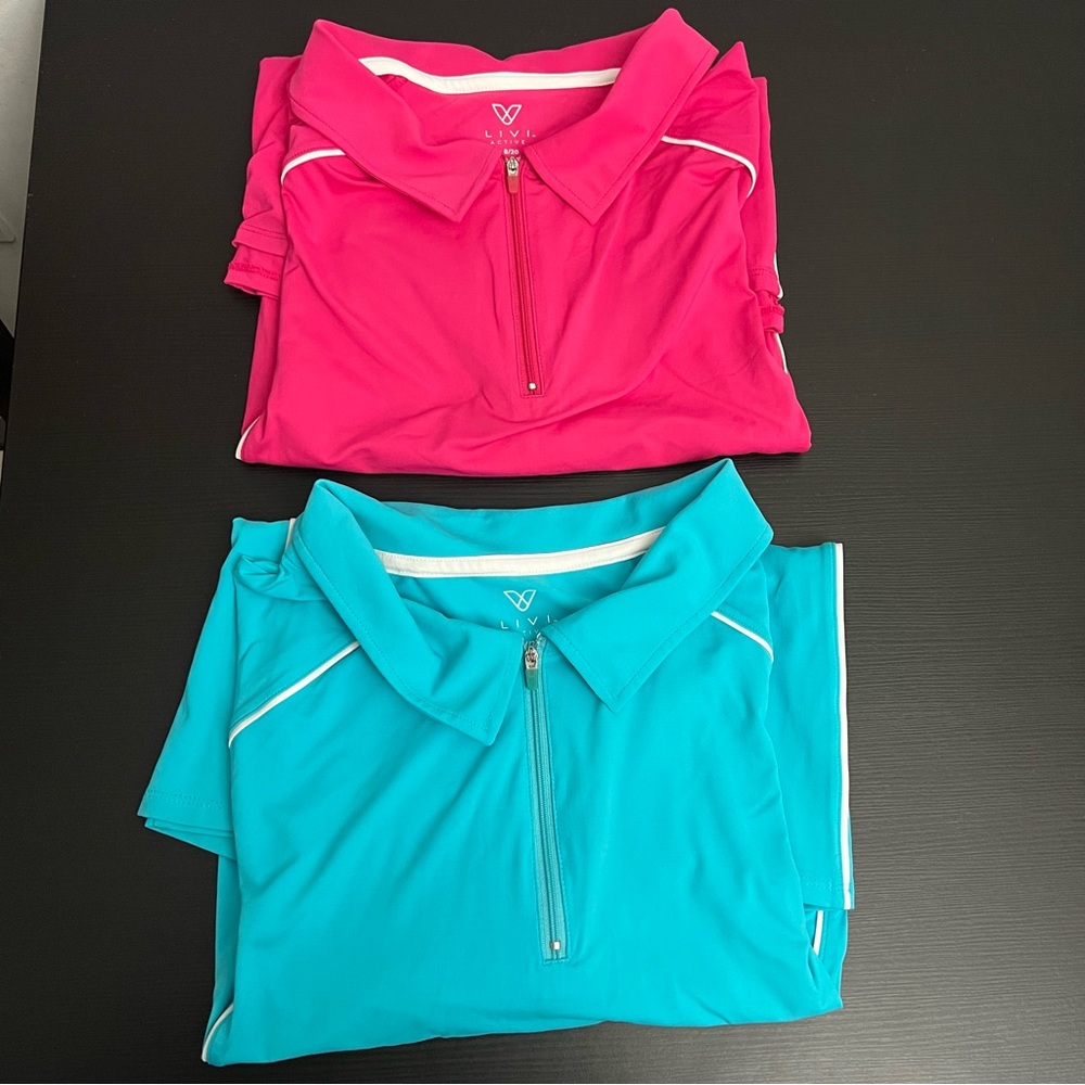 Livi Active Bundle Shirts Womens 18/20 Blue & Pink 1/4 Zip Golf Tennis Athletic